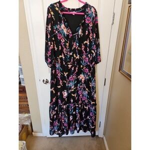 Boutique Tiered Prairie Maxi Dress Floral V-Neck Elastic Waist Lined, Plus 3X
